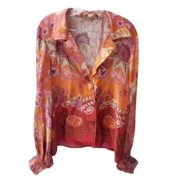 Alexis Beax Blouson-sleeve Printed Crepe Blouse In Orange Blossom L - Picture 3 of 16